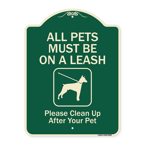 Designer Series-All Pets Must Be On A Leash Please Clean Up After Your Pet, 24" x 18", G-1824-9998